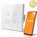 Qoltec Inteligentny dotykowy 4-kanałowy włącznik wyłacznik światła | Wi-Fi | Timer| Tuya | Smart life | Hartowane szkło | Biały