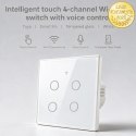 Qoltec Inteligentny dotykowy 4-kanałowy włącznik wyłacznik światła | Wi-Fi | Timer| Tuya | Smart life | Hartowane szkło | Biały