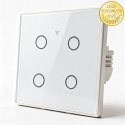 Qoltec Inteligentny dotykowy 4-kanałowy włącznik wyłacznik światła | Wi-Fi | Timer| Tuya | Smart life | Hartowane szkło | Biały