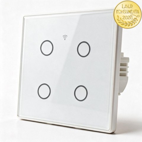 Qoltec Inteligentny dotykowy 4-kanałowy włącznik wyłacznik światła | Wi-Fi | Timer| Tuya | Smart life | Hartowane szkło | Biały
