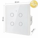 Qoltec Inteligentny dotykowy 4-kanałowy włącznik wyłacznik światła | Wi-Fi | Timer| Tuya | Smart life | Hartowane szkło | Biały