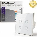 Qoltec Inteligentny dotykowy 4-kanałowy włącznik wyłacznik światła | Wi-Fi | Timer| Tuya | Smart life | Hartowane szkło | Biały