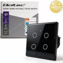 Qoltec Inteligentny dotykowy 4-kanałowy włącznik wyłącznik światła | Wi-Fi | Timer | Tuya | Smart life | Hartowane szkło | Czarn