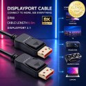 Qoltec Kabel DisplayPort v2.1 męski | DisplayPort v2.1 męski | 8K | 54G | 0.5m