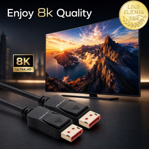 Qoltec Kabel DisplayPort v2.1 męski | DisplayPort v2.1 męski | 8K | 54G | 0.5m