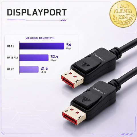 Qoltec Kabel DisplayPort v2.1 męski | DisplayPort v2.1 męski | 8K | 54G | 0.5m