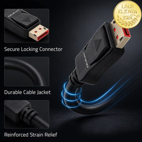 Qoltec Kabel DisplayPort v2.1 męski | DisplayPort v2.1 męski | 8K | 54G | 0.5m