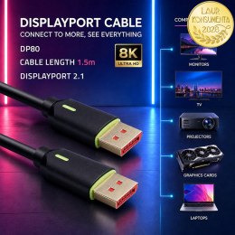 Qoltec Kabel DisplayPort v2.1 męski | DisplayPort v2.1 męski | 8K | 80G | 1.5m