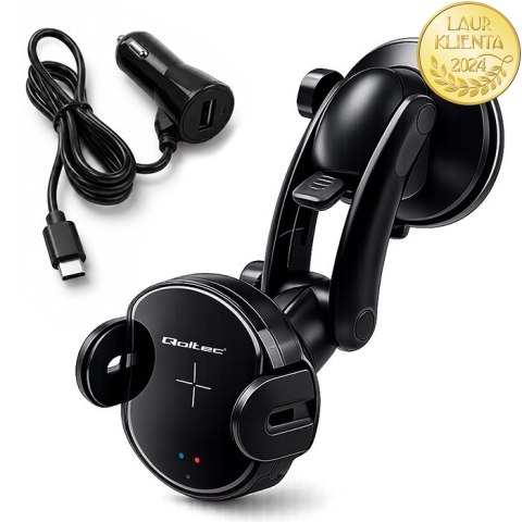 Qoltec Qoltec Ineligentny uchwyt samochodowy z funkcją iR i ładowaniem indukcyjnym Qi 15W | QC 3.0 |USB-C