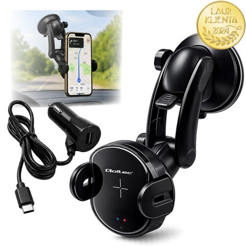Qoltec Qoltec Ineligentny uchwyt samochodowy z funkcją iR i ładowaniem indukcyjnym Qi 15W | QC 3.0 |USB-C