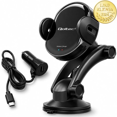 Qoltec Qoltec Ineligentny uchwyt samochodowy z funkcją iR i ładowaniem indukcyjnym Qi 15W | QC 3.0 |USB-C