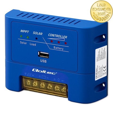 Qoltec Solarny regulator ładowania MPPT 15A do zasilania odbiorników DC i ładowania akumulatorów 12V / 24V | LiFePO4