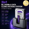 Qoltec Stacja dokująca 2w1 HDD SSD | SATA | M.2 NVMe | Klonowanie | USB-C 3.2 Gen 2 | 10Gb/s | 28TB | Aluminium