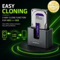 Qoltec Stacja dokująca 2w1 HDD SSD | SATA | M.2 NVMe | Klonowanie | USB-C 3.2 Gen 2 | 10Gb/s | 28TB | Aluminium