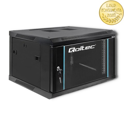 Qoltec Szafa RACK 19" | 6U | 600 x 370 x 600 | Hartowane drzwi | Wisząca | Stalowa obudowa | Zamek | Czarna