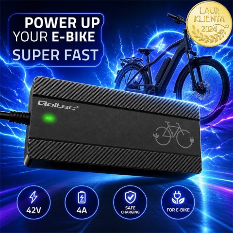 Qoltec Szybka Ładowarka do roweru skutera elektrycznego 36V | 42V | 4A |wtyczka Bosch + kabel zasilający
