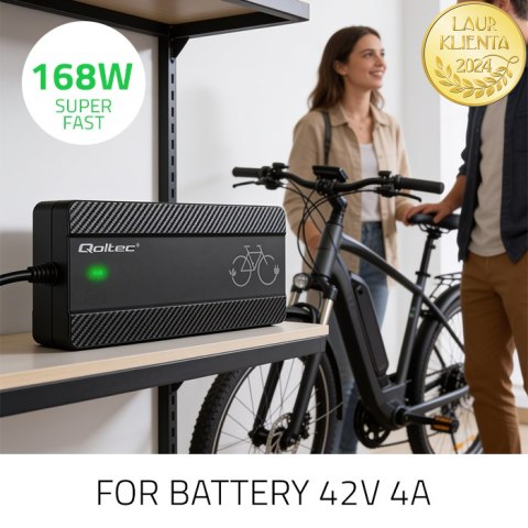 Qoltec Szybka Ładowarka do roweru skutera elektrycznego 36V | 42V | 4A |wtyczka Bosch + kabel zasilający