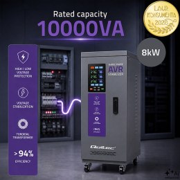 Qoltec Trójfazowy stabilizator napięcia AVR MULTIPROTECTION |10kVA | Dokładność ± 3% | Serwomotor 3F | LCD | Expert Line