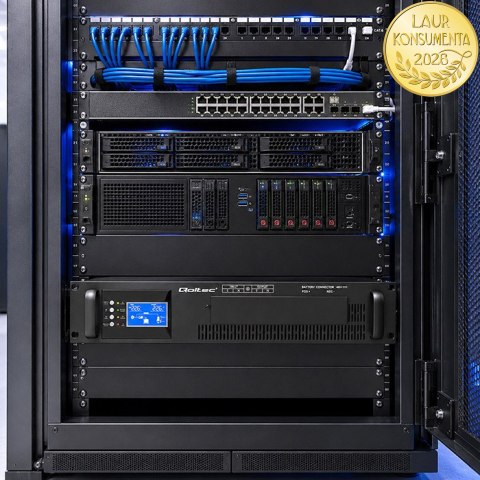 Qoltec Zasilacz awaryjny UPS Pure Sine Wave do RACK | 3kVA | 3000W | PF 1.0 | LCD | EPO | USB | On-line | Kompatybilność z LiFeP