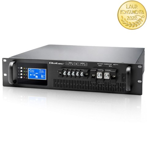 Qoltec Zasilacz awaryjny UPS Pure Sine Wave do RACK | 5kVA | 5000W | PF 1.0 | LCD | EPO | USB | On-line | Kompatybilność z LiFeP