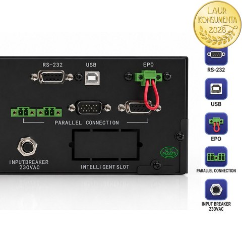Qoltec Zasilacz awaryjny UPS Pure Sine Wave do RACK | 5kVA | 5000W | PF 1.0 | LCD | EPO | USB | On-line | Kompatybilność z LiFeP