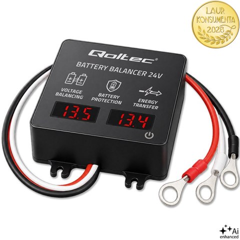 Qoltec Balanser napięcia 24V do akumulatorów 2 x 12V | 5A | AGM GEL LiFePO4 | LED