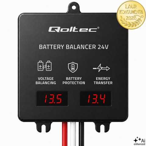 Qoltec Balanser napięcia 24V do akumulatorów 2 x 12V | 5A | AGM GEL LiFePO4 | LED
