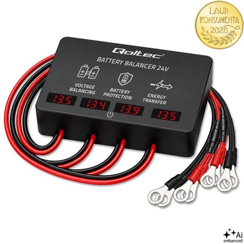 Qoltec Balanser napięcia 48V do akumulatorów 4 x 12V | 10A | AGM GEL LiFePO4 | LED