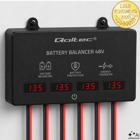 Qoltec Balanser napięcia 48V do akumulatorów 4 x 12V | 10A | AGM GEL LiFePO4 | LED