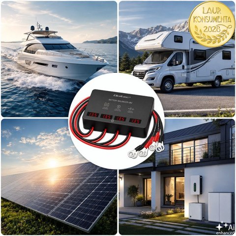 Qoltec Balanser napięcia 48V do akumulatorów 4 x 12V | 10A | AGM GEL LiFePO4 | LED