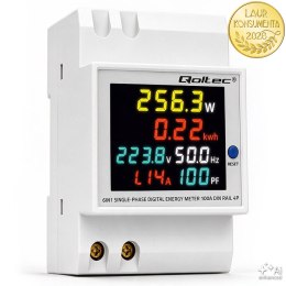 Qoltec Jednofazowy licznik 6w1| miernik zużycia energii na szynę DIN | 230V | 100A | LCD | CT | 3P