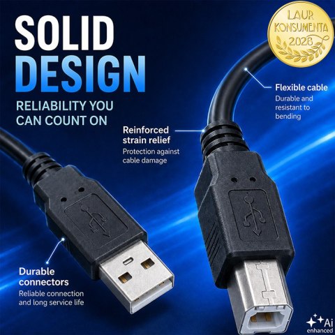 Qoltec Kabel USB 2.0 A męski | B męski | 0.5m