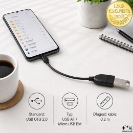 Qoltec Kabel USB OTG 2.0 A żeński | Micro USB B męski | 0.2m