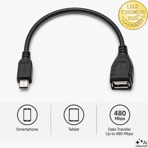 Qoltec Kabel USB OTG 2.0 A żeński | Micro USB B męski | 0.2m