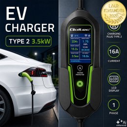 Qoltec Ładowarka do samochodu elektrycznego EV i hybryd z regulacją 2w1 Typ2 | 3.5kW | 230V | SCHUKO 16A | Wi-Fi | Tuya | Smart 