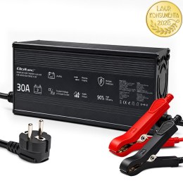 Qoltec Specjalistyczna ładowarka do akumulatora LiFePO4 12V | 30A | PF 0.9 | LED | Inteligentne ładowanie