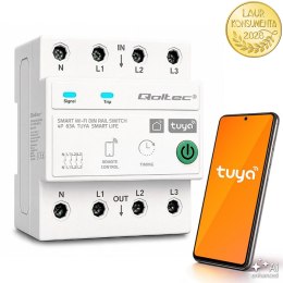 Qoltec Trójfazowy przekaźnik 63A na szynę DIN | 3P+N | Timer | Wi-Fi | Tuya | Smart Life | Amazon Alexa | 4P