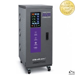 Qoltec Trójfazowy stabilizator napięcia AVR MULTIPROTECTION | 20kVA | Dokładność ± 3% | Serwomotor 3F | LCD | Expert Line