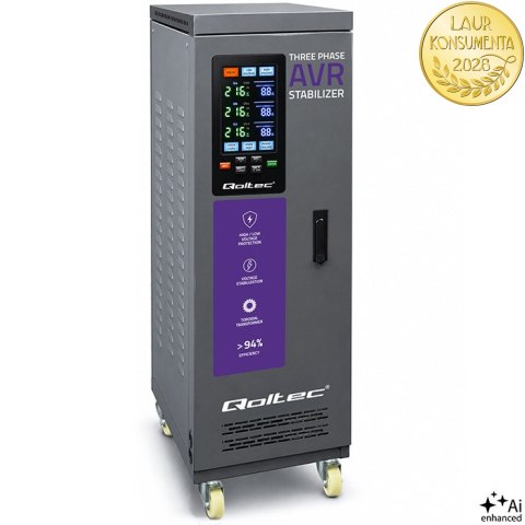 Qoltec Trójfazowy stabilizator napięcia AVR MULTIPROTECTION | 40kVA | Dokładność ± 3% | Serwomotor 3F | LCD | Expert Line