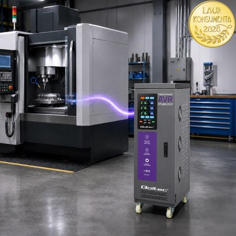 Qoltec Trójfazowy stabilizator napięcia AVR MULTIPROTECTION | 40kVA | Dokładność ± 3% | Serwomotor 3F | LCD | Expert Line