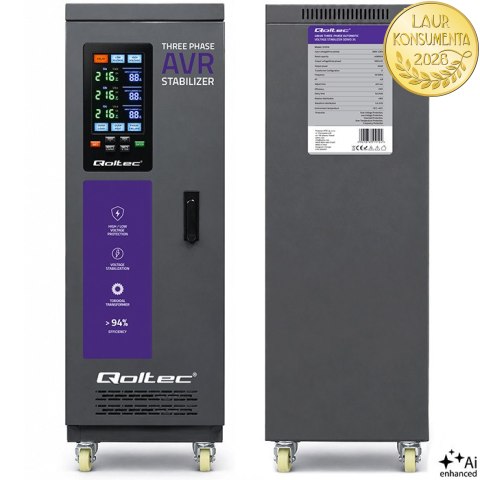 Qoltec Trójfazowy stabilizator napięcia AVR MULTIPROTECTION | 40kVA | Dokładność ± 3% | Serwomotor 3F | LCD | Expert Line