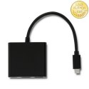 Qoltec Adapter USB 3.1 Typ C męski | HDMI A żeński + USB 3.0 typ A żeński + USB 3.1 Typ C PD | 0.2m | Czarny