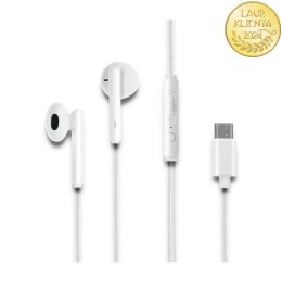 Qoltec Słuchawki douszne z mikrofonem | USB typ C | Białe